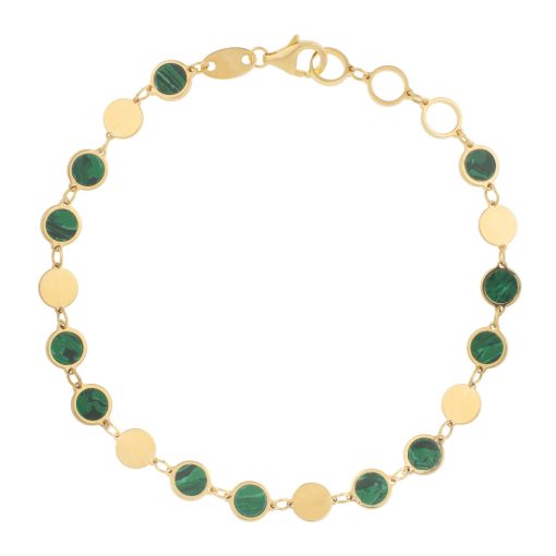 14k Yellow Gold Malachite Geometric Mirror Gem Chain Bracelet (5.00 mm) - Image 2