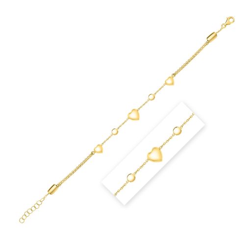14k Yellow Gold Puff Heart Adjustable Anklet - Image 2