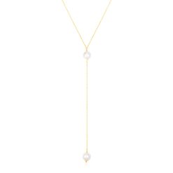 14k Yellow Gold Lariat Necklace with Pearls