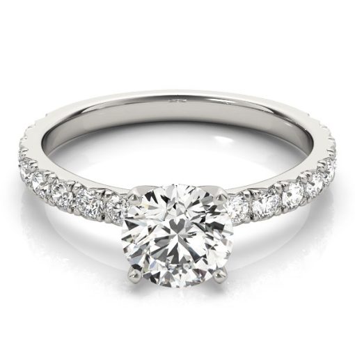 14k White Gold Single Row Shank Round Diamond Engagement Ring (1 1/3 cttw) - Image 2