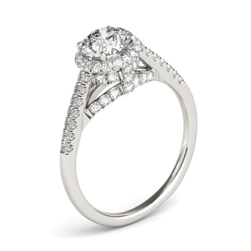 14k White Gold Round Cut Pave Set Shank Diamond Engagement Ring (1 3/8 cttw) - Image 2
