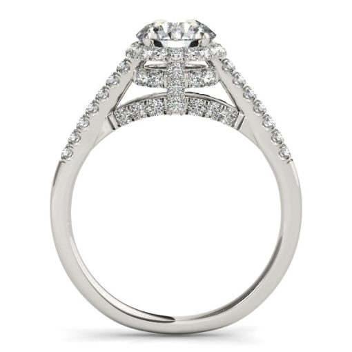 14k White Gold Round Cut Pave Set Shank Diamond Engagement Ring (1 3/8 cttw) - Image 3