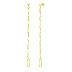 14k Yellow Gold Long Paperclip Chain Dangle Earrings