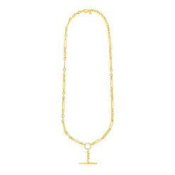 14k Yellow Gold Alternating Oval and Round Chain Necklace with Toggle