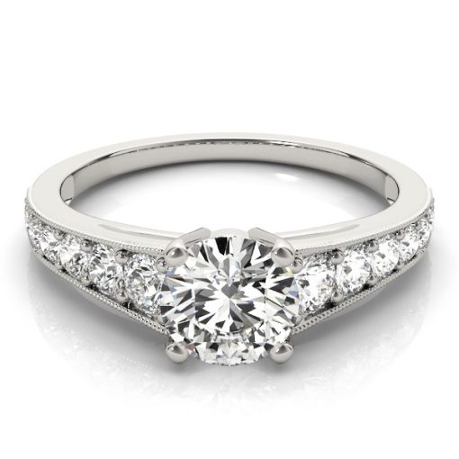 14k White Gold Antique Tapered Shank Diamond Engagement Ring (1 3/8 cttw) - Image 2