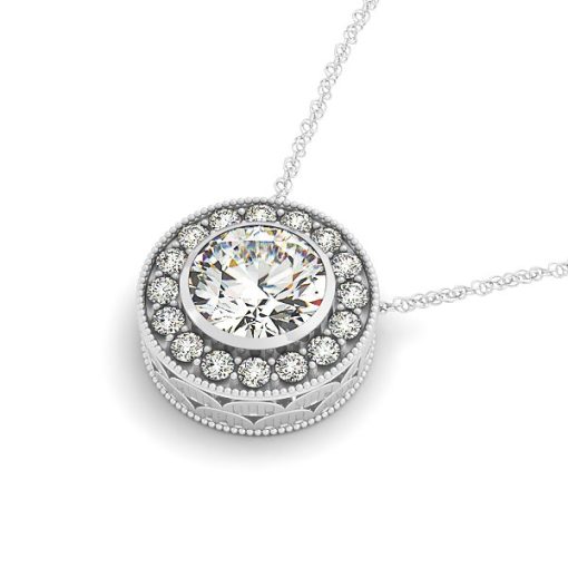 Diamond Halo with Center Bezel in 14k White Gold (5/8 cttw) - Image 2