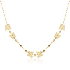 14k Yellow Gold 18 inch Necklace with Polished Butterflies and Beads