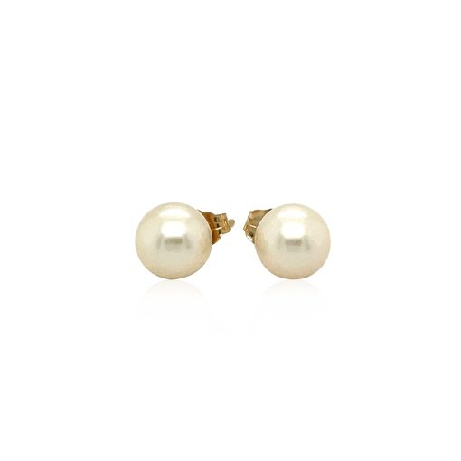 14k Yellow Gold Freshwater Cultured White Pearl Stud Earrings (7mm) - Image 2