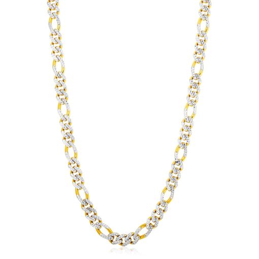14k Yellow Gold White Pave High Polish Modern Lite Figaro Chain (8.00 mm) - Image 2