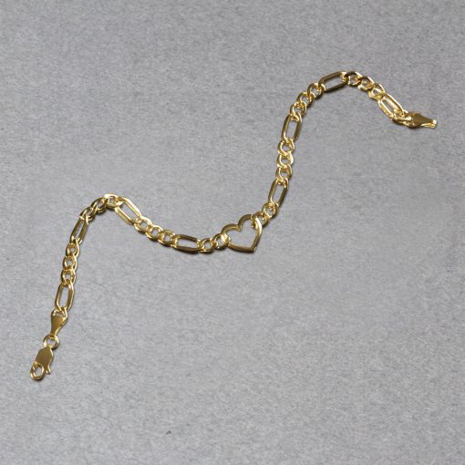 14k Yellow Gold 7 inch Figaro Chain Bracelet with Heart (4.50 mm) - Image 4