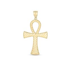 14k Yellow Gold High Polish Textured Ankh Pendant