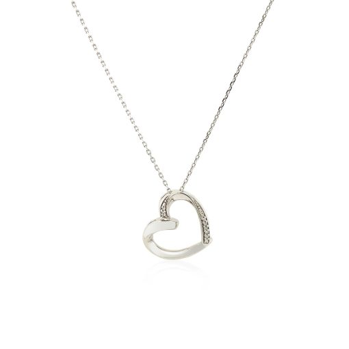 Open Heart Pendant with Diamonds in Sterling Silver - Image 2