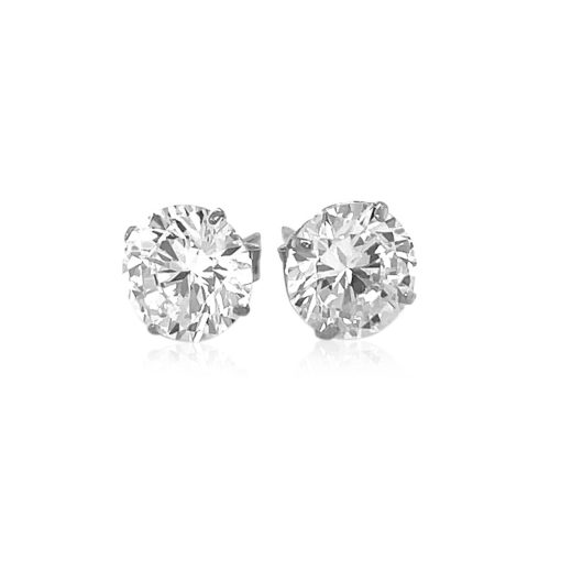 14k White Gold Round CZ Stud Earrings(8mm) - Image 2