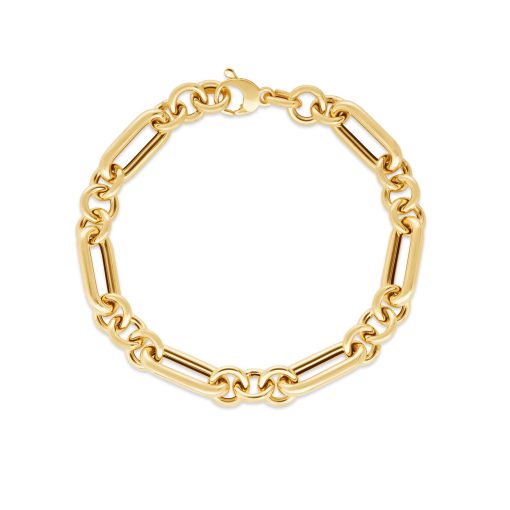 14k Yellow Gold Italian Alternating Paperclip Round Links Bracelet (8.00 mm) - Image 2