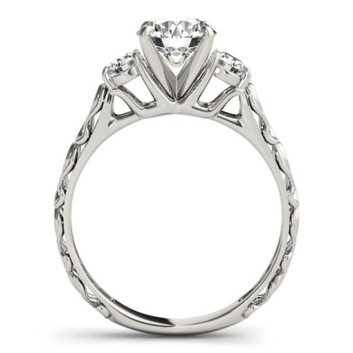 14k White Gold Antique Design 3 Stone Diamond Engagement Ring (1 3/4 cttw) - Image 2