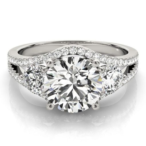 14k White Gold 3 Stone Split Pave Shank Diamond Engagement Ring (2 3/4 cttw) - Image 2