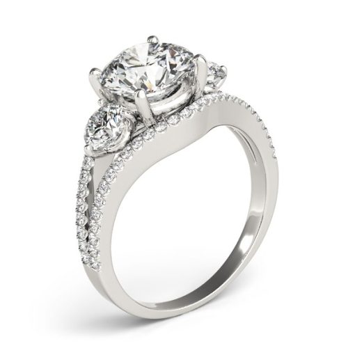 14k White Gold 3 Stone Split Pave Shank Diamond Engagement Ring (2 3/4 cttw) - Image 3