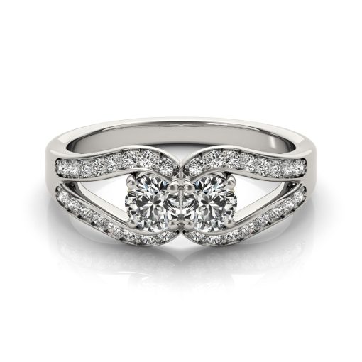 Two Stone Split Shank Design Diamond Ring in 14k White Gold (3/4 cttw) - Image 3