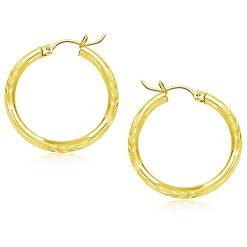10k Yellow Gold Diamond Cut Hoop Earrings (3x25mm)