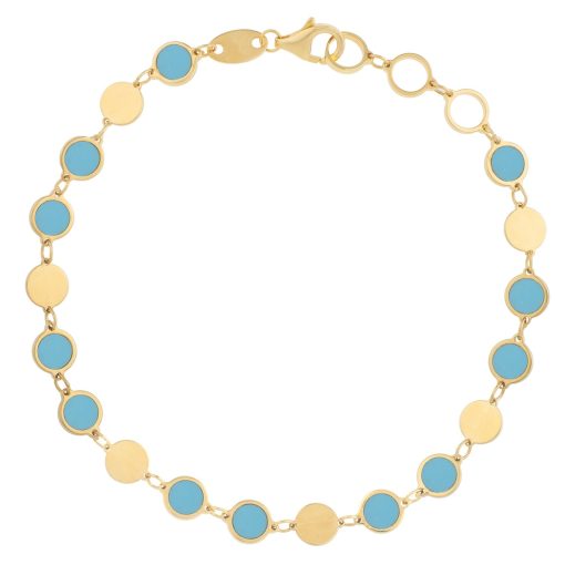 14k Yellow Gold Turquoise Geometric Mirror Gem Chain Bracelet (5.00 mm) - Image 2