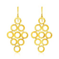 14k Yellow Gold Earrings with Textured Open Circle Motifs