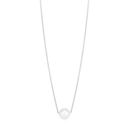 14k White Gold Pearl Solitaire Necklace