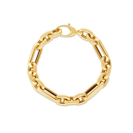 14k Yellow Gold Italian Alternating Paperclip Oval Links Bracelet (9.30 mm) - Image 2