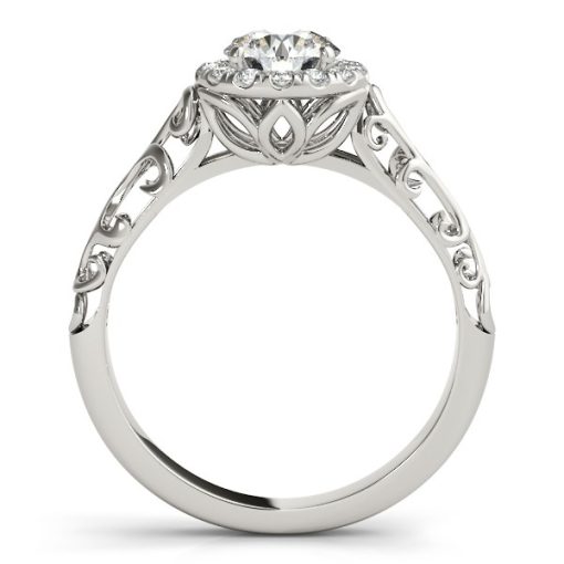 14k White Gold Halo Antique Style Round Diamond Engagement Ring (5/8 cttw) - Image 2