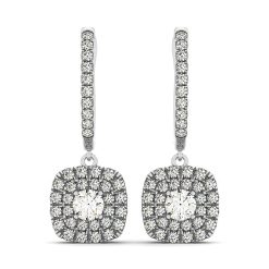14k White Gold Double Halo Cushion Outer Shaped Diamond  Earrings (3/4 cttw)