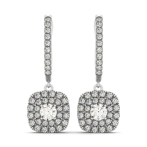 14k White Gold Double Halo Cushion Outer Shaped Diamond  Earrings (3/4 cttw)