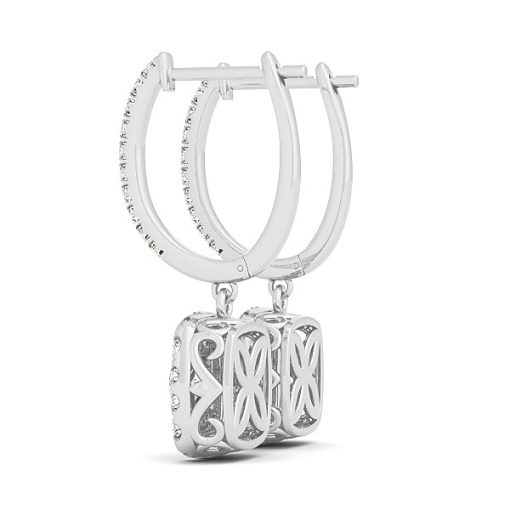 14k White Gold Double Halo Cushion Outer Shaped Diamond  Earrings (3/4 cttw) - Image 2
