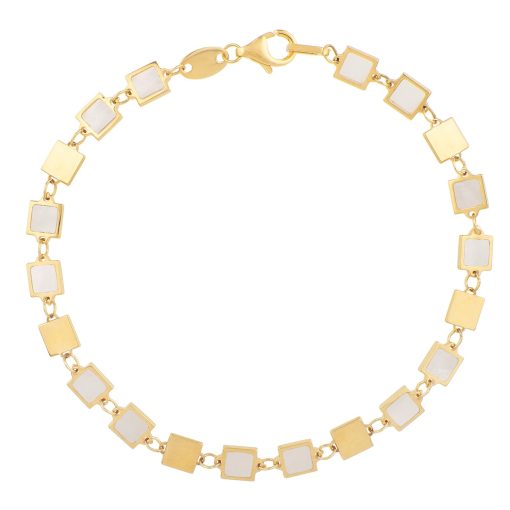 14k Yellow Gold MOP Geometric Mirror Gem Chain Bracelet (5.00 mm) - Image 2