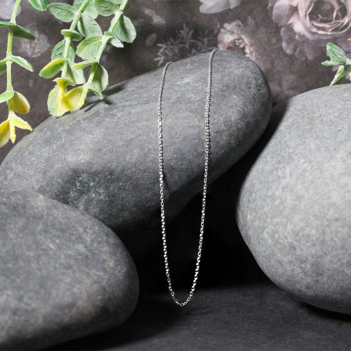 14k White Gold Diamond Cut Cable Link Chain (0.87 mm) - Image 4