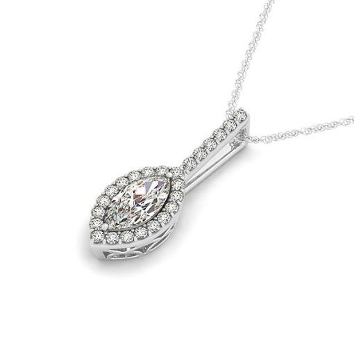 Marquis Shape Diamond Halo Pendant in 14k White Gold (2/3 cttw) - Image 2