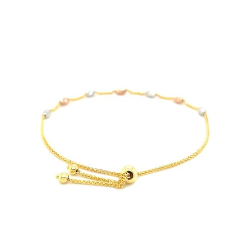 14k Tri-Color Gold Textured Oval Station Lariat Style Bracelet (1.20 mm) - Image 3