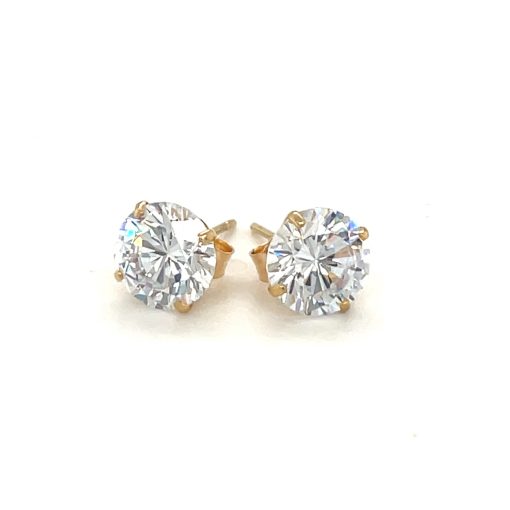 14k Yellow Gold Stud Earrings with White Hue Faceted Cubic Zirconia(7mm) - Image 2