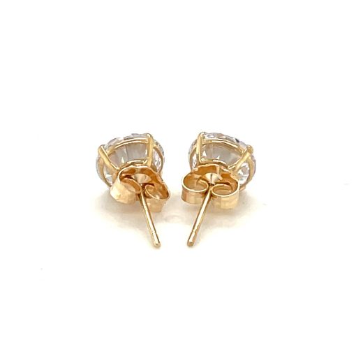 14k Yellow Gold Stud Earrings with White Hue Faceted Cubic Zirconia(7mm) - Image 3