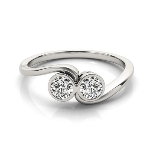 14k White Gold Bezel Set Curved Band Two Stone Diamond Ring (1/2 cttw) - Image 3