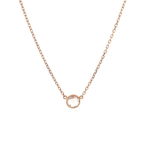 14k Rose Gold 17 inch Necklace with Round White Topaz - Image 2