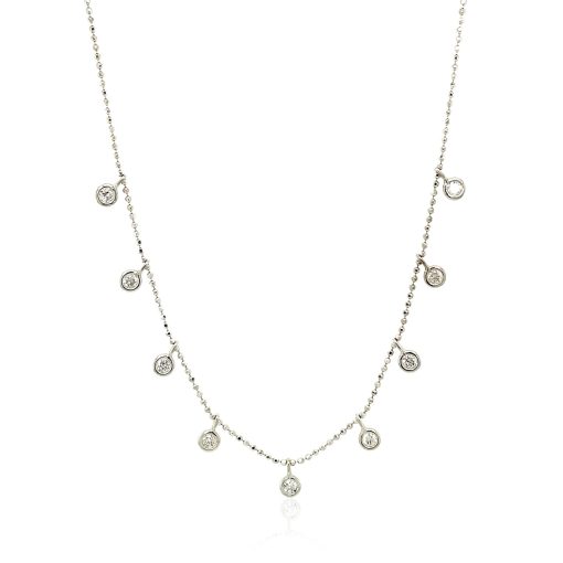 14k White Gold Necklace with Round Diamond Charms - Image 2