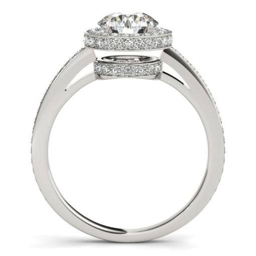 14k White Gold Round Diamond Engagement Ring with Pave Set Halo (1 1/2 cttw) - Image 2