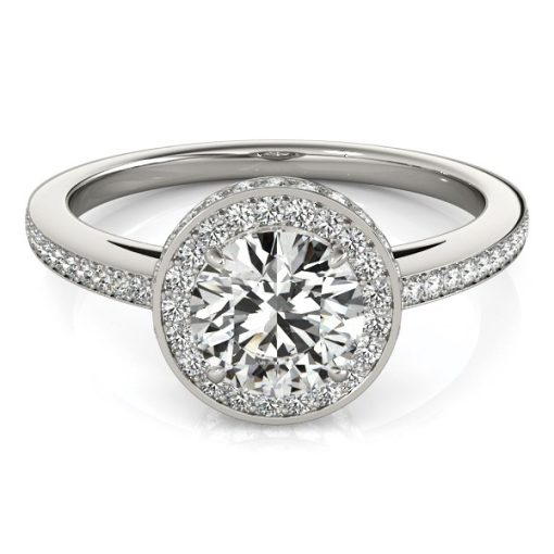 14k White Gold Round Diamond Engagement Ring with Pave Set Halo (1 1/2 cttw) - Image 3