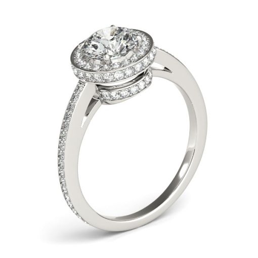 14k White Gold Round Diamond Engagement Ring with Pave Set Halo (1 1/2 cttw) - Image 4