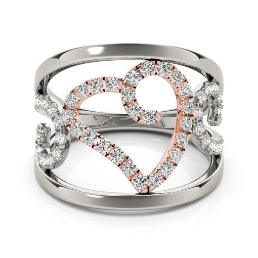 Heart Motif Filigree Style Diamond Ring in 14k White And Rose Gold (1/4 cttw) - Image 2