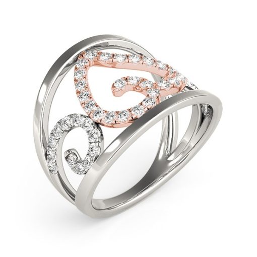 Heart Motif Filigree Style Diamond Ring in 14k White And Rose Gold (1/4 cttw) - Image 3