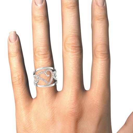 Heart Motif Filigree Style Diamond Ring in 14k White And Rose Gold (1/4 cttw) - Image 4
