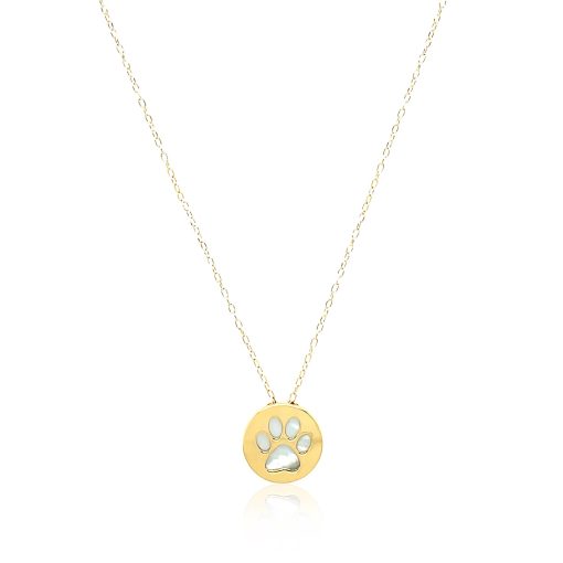 14k Yellow Gold Necklace with Dog Paw Print Symbol in Mother of Pearl - Image 2