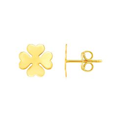 14K Yellow Gold Four Leaf Clover Earrings(10mm)