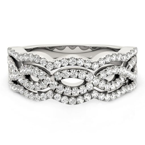 Diamond Studded Ring with Four Curves in 14k White Gold (5/8 cttw) - Image 2