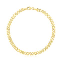 14k Yellow Gold High Polish Textured Fancy Chain Bracelet  (4.00 mm)